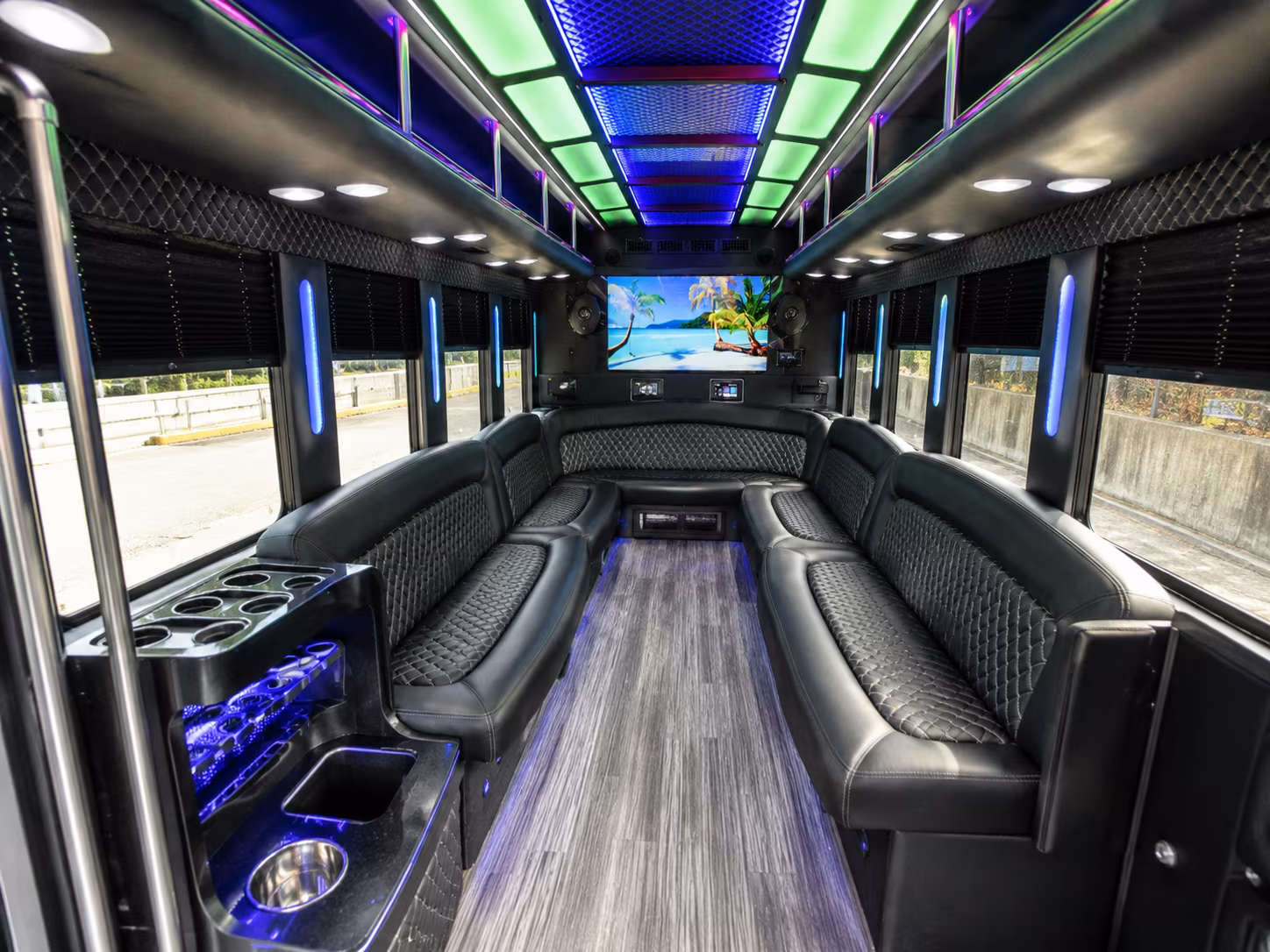 parma 18 passenger party bus inside